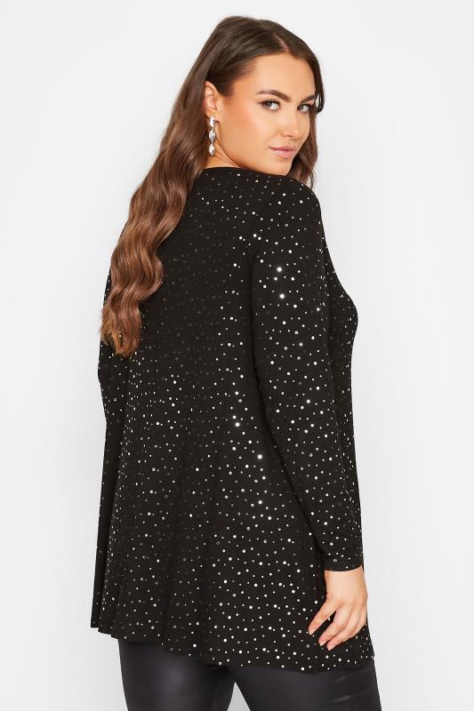 Plus Size Black & Silver Embellished Long Sleeve Swing Top | Yours Clothing 3