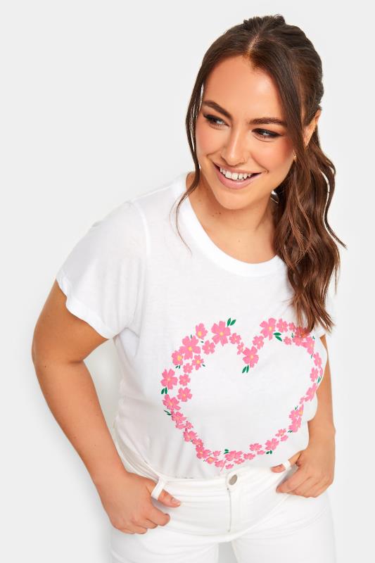 YOURS Plus Size White Flower Heart T-Shirt | Yours Clothing 4