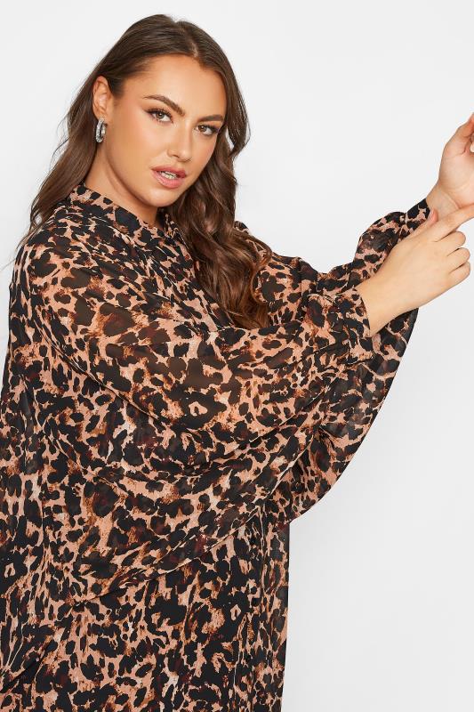 Plus Size Brown Leopard Print Extreme Dipped Hem Shirt | Yours Clothing 4