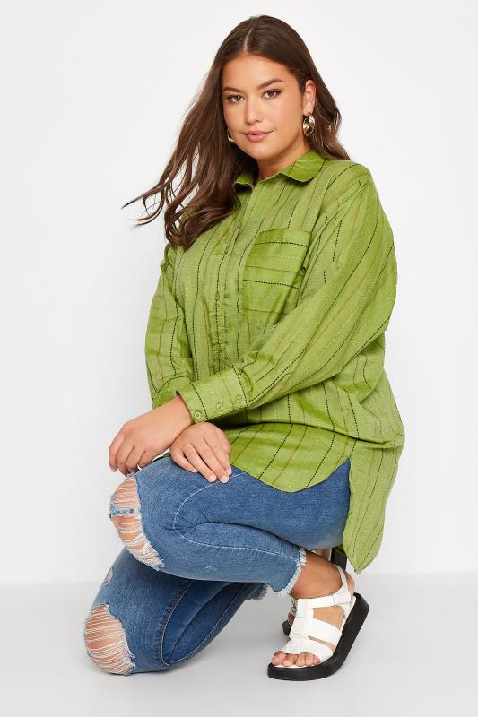 Curve Green Stripe Pocket Oversized Shirt 5