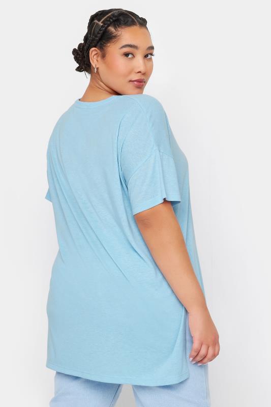 YOURS Plus Size Blue Oversized Linen T-Shirt | Yours Clothing 4