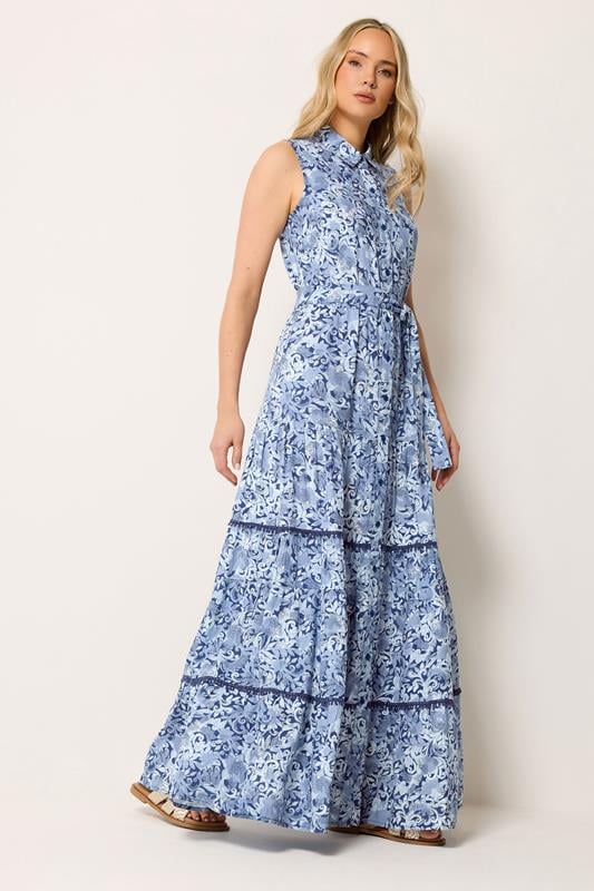 LTS Tall Women's Blue Floral Belted Maxi Dress | Long Tall Sally 1