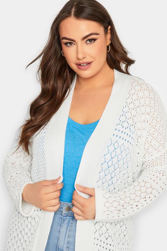 YOURS Plus Size White Pointelle Longline Cardigan | Yours Clothing 4
