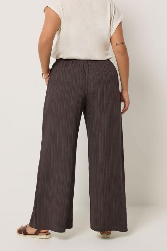 YOURS Plus Size Brown Wide Leg Textured Trousers | Yours Clothing 2