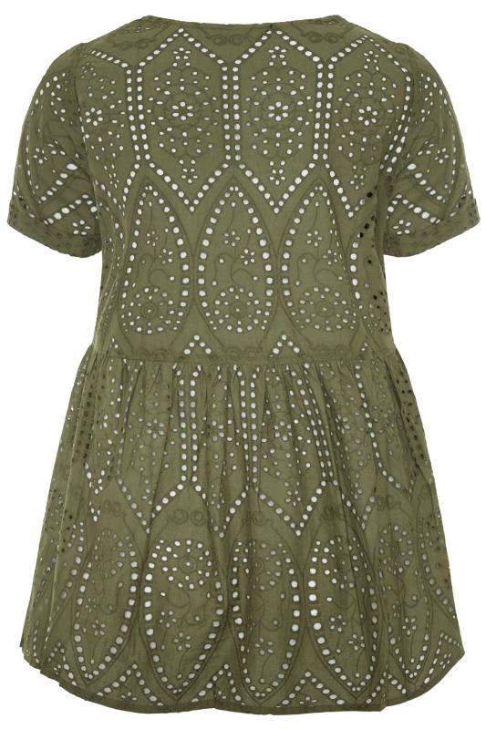 Curve Khaki Green Broderie Anglaise Lace Peplum Top 8