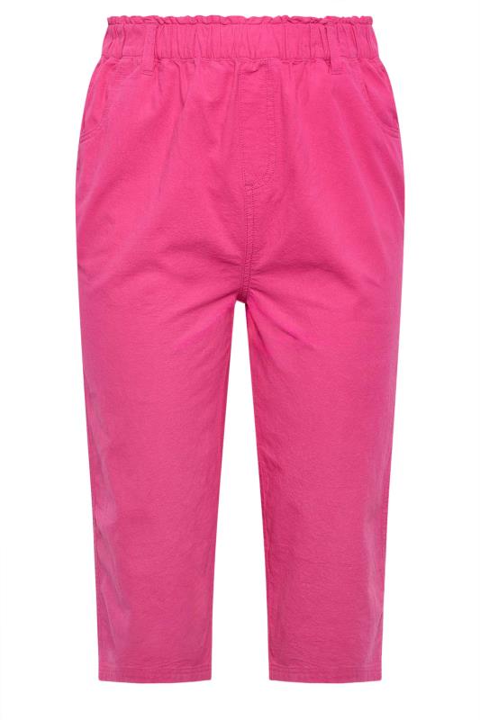 YOURS Plus Size Pink Cool Cotton Cropped Trousers | Yours Clothing 5
