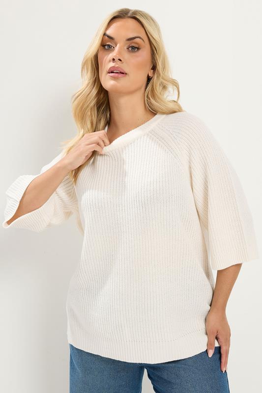 YOURS Plus Size Ivory White Knitted Jumper | Yours Clothing 1