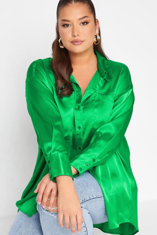 LIMITED COLLECTION Curve Jade Green Satin Shirt 4