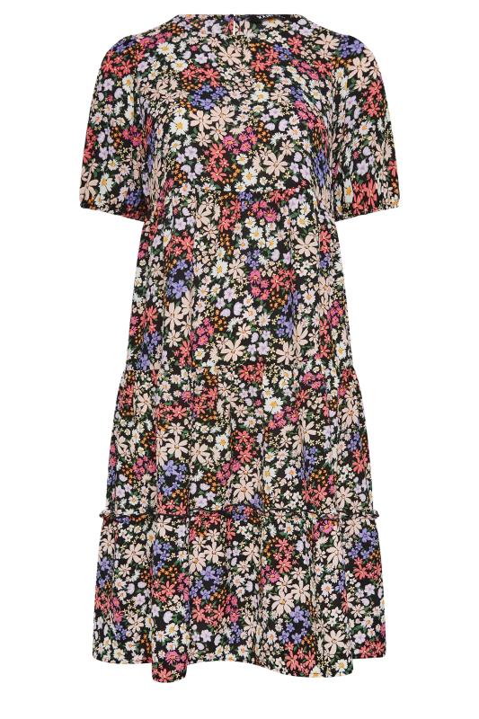 YOURS Curve Plus Size Black Floral Short Sleeve Midi Dress | Yours Clothing  6