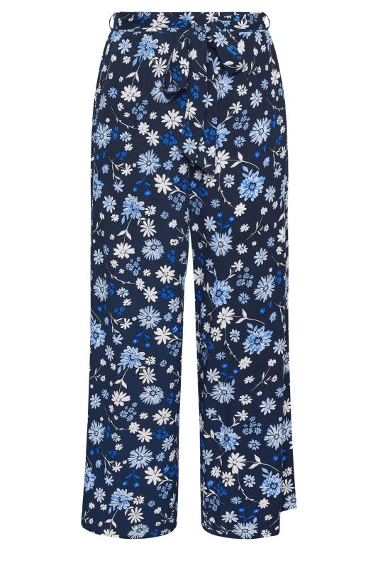 YOURS Plus Size Navy Blue Floral Print Wide Leg Trousers | Yours Clothing 5