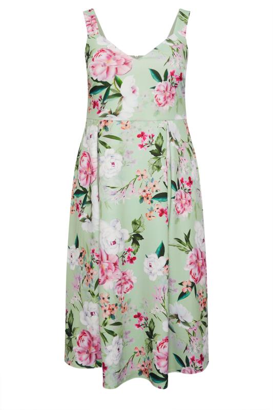 YOURS LONDON Plus Size Green Floral Square Neck Dress | Yours Clothing 5
