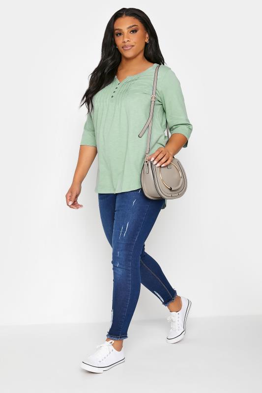 YOURS FOR GOOD Sage Green Pintuck Henley Top_B.jpg