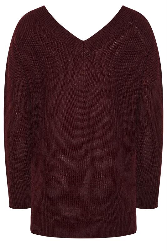 Curve Burgundy Red V-Neck Knitted Jumper | Yours Clothing 7