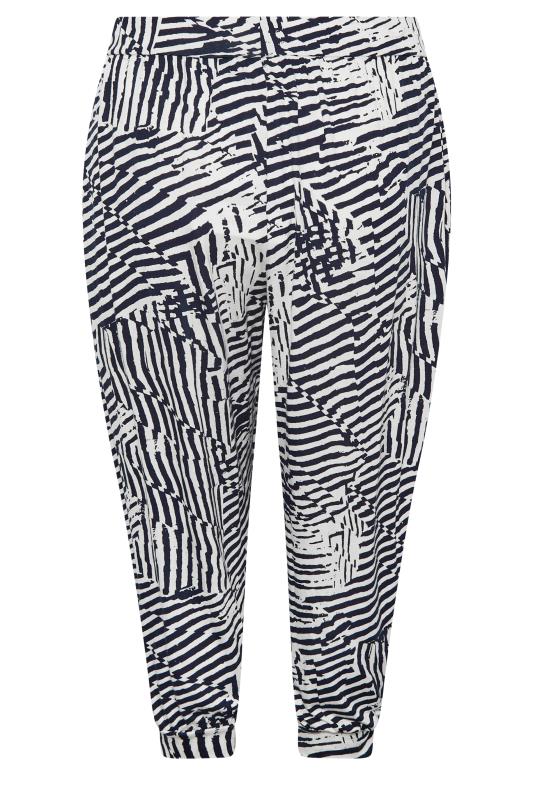 YOURS Curve Navy Blue Sketch Print Crop Harem Trousers | Yours Clothing  6