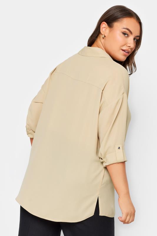 YOURS Plus Size Beige Brown Half Placket Collared Blouse | Yours Clothing 4