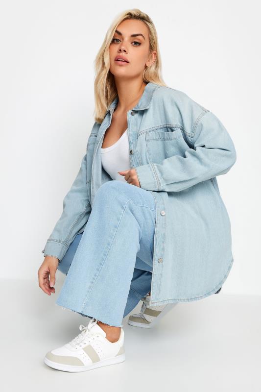 YOURS Plus Size Curve Light Blue Denim Western Style Shacket | Yours Clothing  1