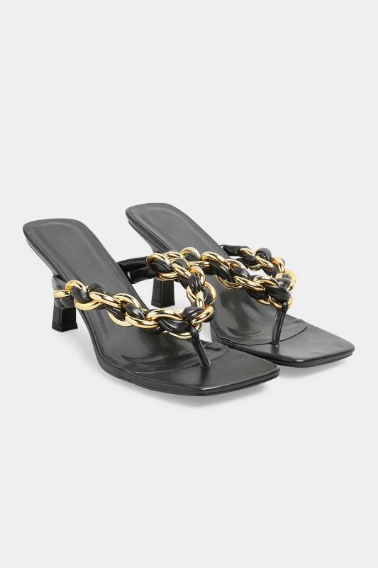 Black Square Toe Post Chain Mules In Standard D Fit | Yours Clothing 2