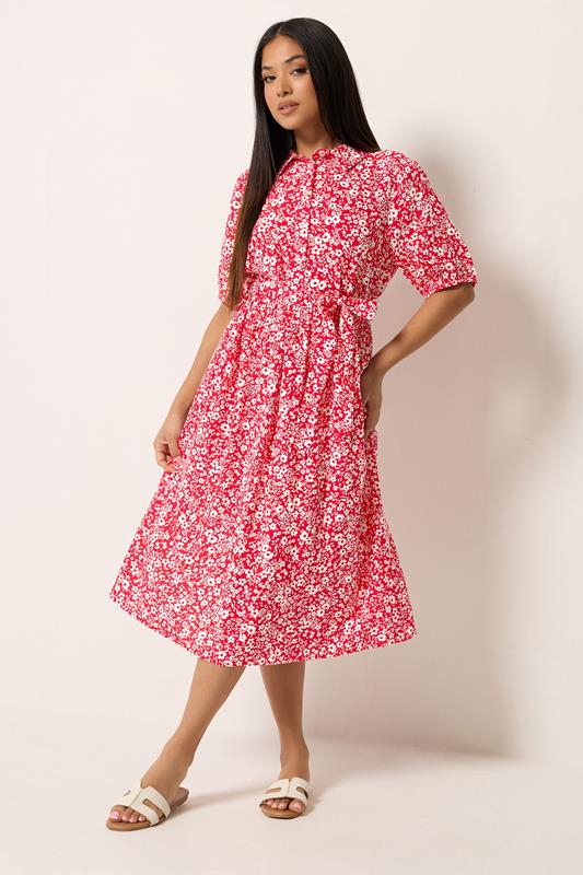 M&Co Petite Red Ditsy Floral Print Dress | M&Co 1