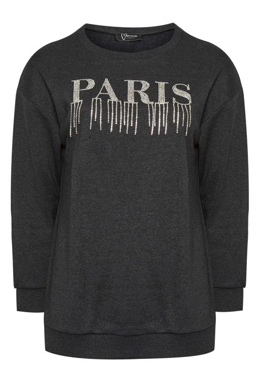 YOURS LUXURY Plus Size Charcoal Grey 'Paris' Diamante Embellished Sweatshirt | Yours Clothing 7