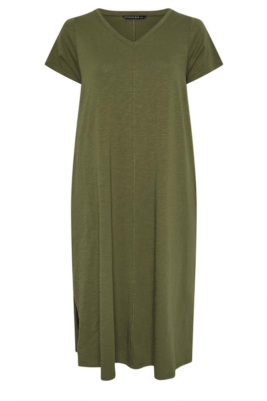 EVANS Plus Size Khaki Green Premium Cotton Dress | Evans 6