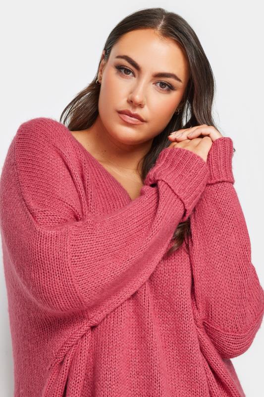 YOURS Plus Size Pink Midi Knitted Jumper Dress | Yours Clothing 5
