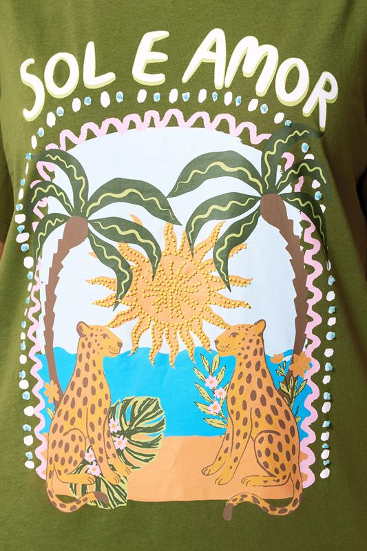 YOURS Plus Size Green 'Sol E Amor' Graphic T-Shirt | Yours Clothing 4