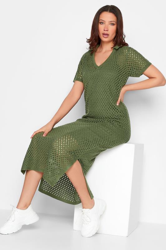 LTS Tall Khaki Green Crochet Midaxi Dress | Long Tall Sally 2