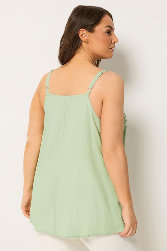 YOURS Plus Size Green Crochet Linen Cami Vest Top | Yours Clothing 2