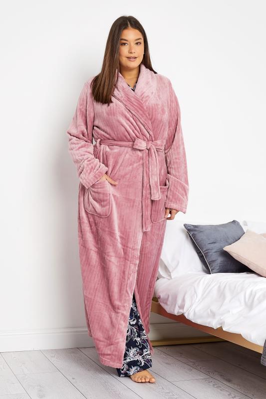  Grande Taille LTS Tall Pink Ribbed Maxi Dressing Gown
