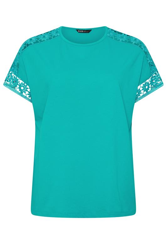 YOURS Plus Size Blue Crochet Sleeve T-Shirt | Yours Clothing 5
