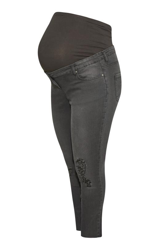 BUMP IT UP MATERNITY Plus Size Black Washed Ripped AVA Jeans With Comfort Panel | Yours Clothing 6