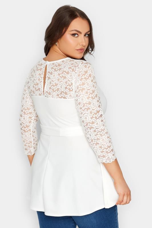 YOURS LONDON Curve Plus Size White Lace Sweetheart Peplum Top | Yours Clothing  3