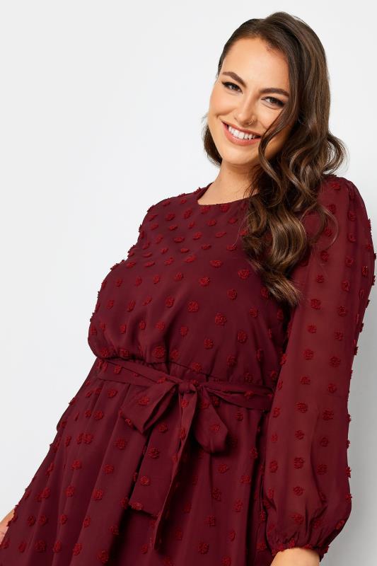 Plus Size YOURS LONDON Wine Red Dobby Puff Sleeve Dress | Yours Clothing 4