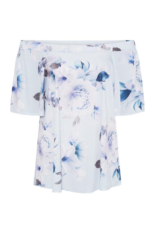 YOURS LONDON Plus Size Blue Floral Print Bardot Top | Yours Clothing 6