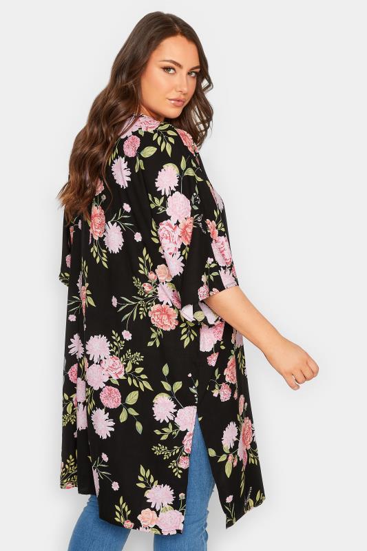 YOURS Plus Size Black Floral Print Longline Kimono | Yours Clothing 3
