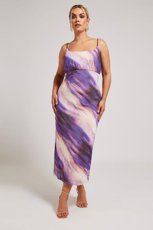 YOURS LONDON Plus Size Purple Abstract Print Midaxi Dress | Yours Clothing 1