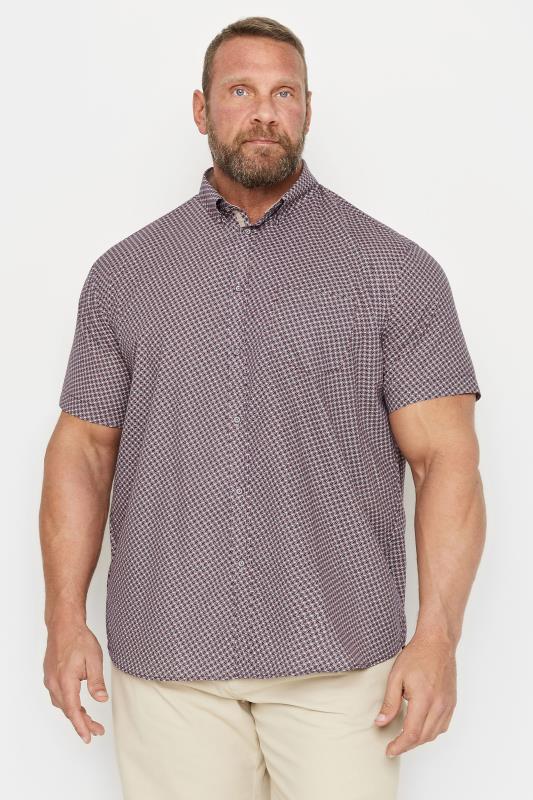 Men's  KAM Big & Tall Burgundy Red Geometric Print Short Sleeve Shirt