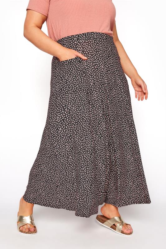 Black Ditsy Print Pocket Maxi Skirt | Yours Clothing