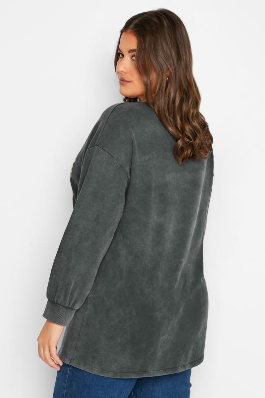 Curve Charcoal Grey '89' Slogan Acid Wash Sweatshirt | Yours Clothing 3