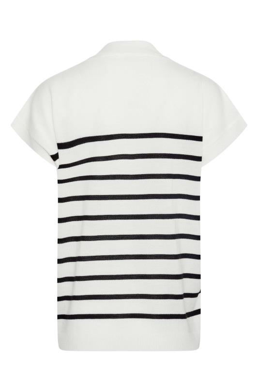 Petite White Stripe Print Collared Sweater Vest 7