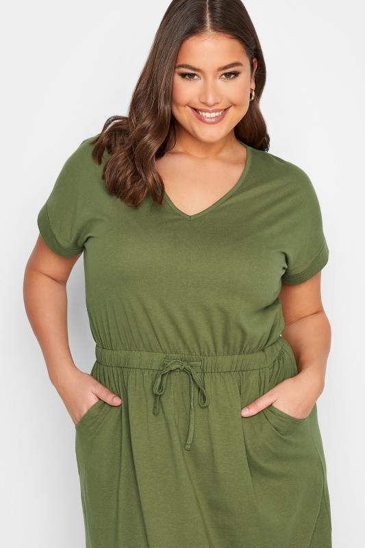 YOURS Plus Size Khaki Green Maxi T-Shirt Dress | Yours Clothing 4