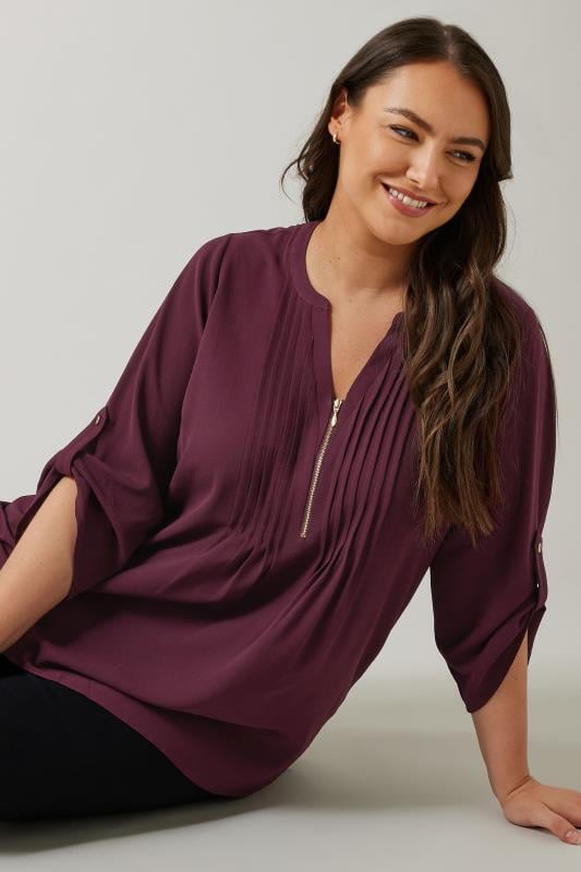 EVANS Plus Size Burgundy Red Pintuck Blouse | Evans  1