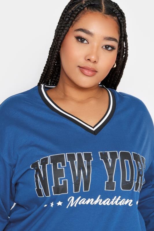YOURS Plus Size Cobalt Blue 'New York' Varsity Oversized Tunic Top | Yours Clothing 4