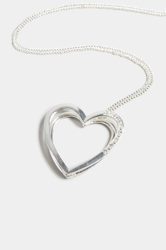 Silver Heart Diamante Pendant Necklace 3