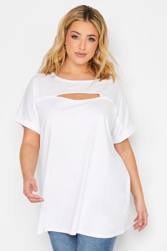 Plus Size  YOURS Curve White Cut Out T-Shirt