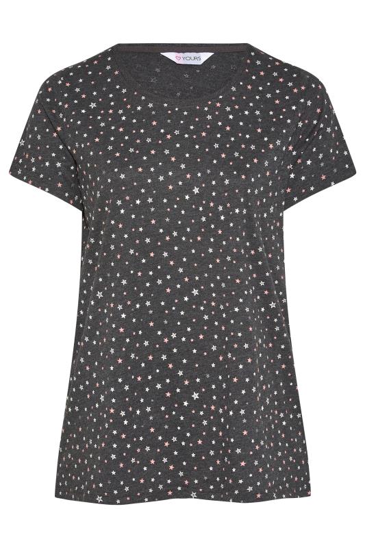 Plus Size Grey Star Print Dipped Hem Pyjama Top | Yours Clothing 5