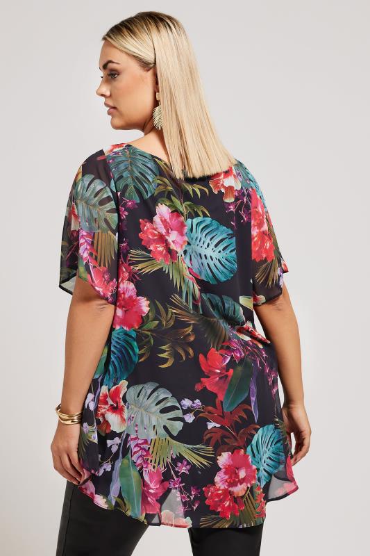 YOURS LONDON Plus Size Black Tropical Print Blouse | Yours Clothing 3