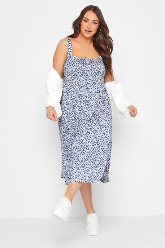 YOURS Plus Size Dark Blue Ditsy Floral Dress | Yours Clothing  2