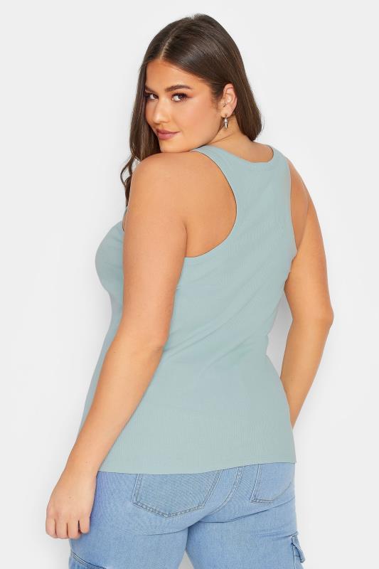 YOURS Curve Plus Size Mint Green Ribbed Racer Back Vest Top | Yours Clothing  4