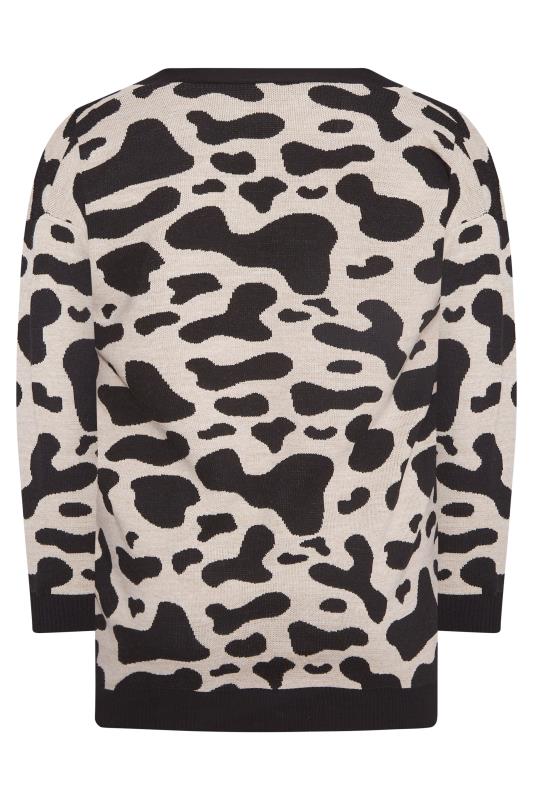 Plus Size Curve Black & Beige Brown Cow Print Knitted Cardigan | Yours Clothing 7